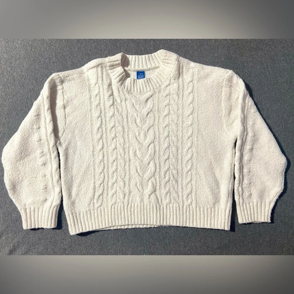 Old Navy Cozy Mock-Neck Cable-Knit Pullover Sweater Girls Small 6/7 Cream Ivory